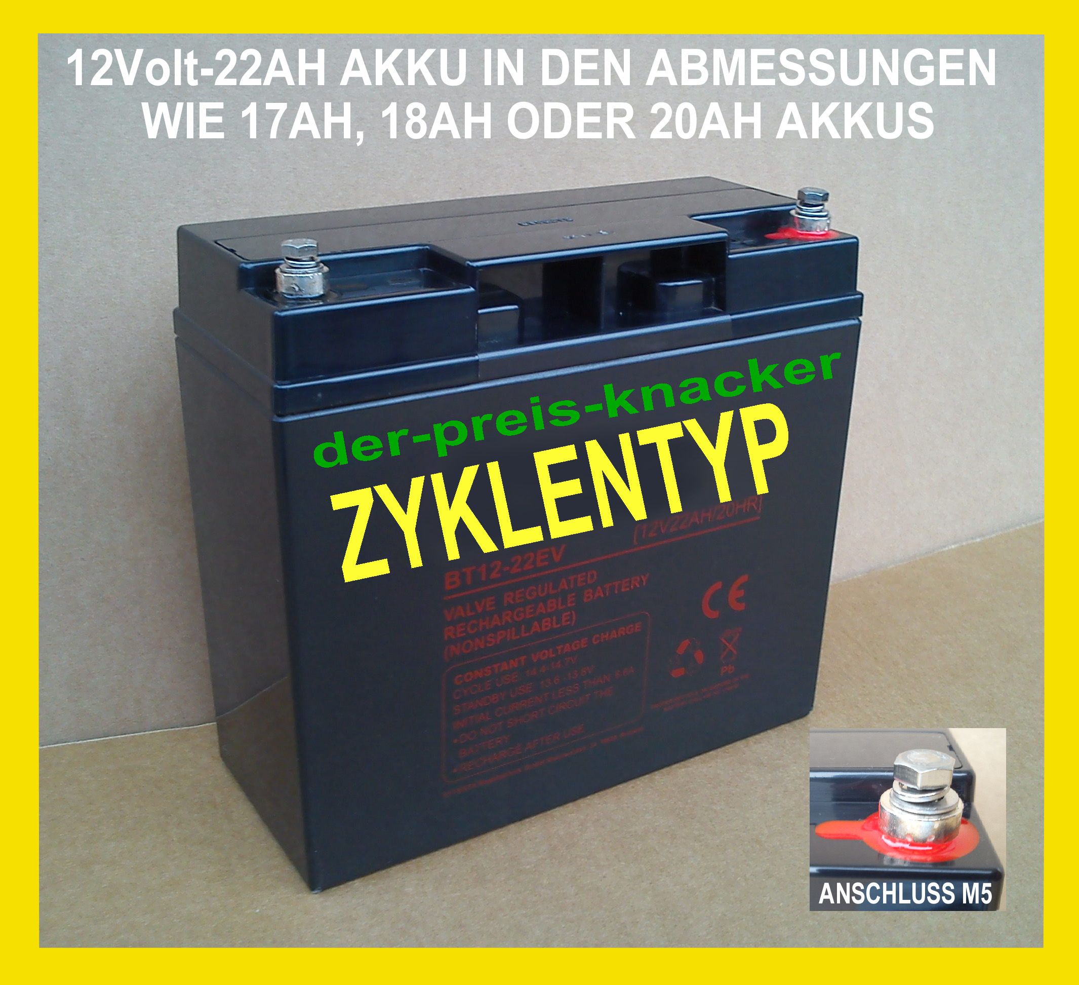 BATTERIE AKKU 12V 22AH AGM Bleiakku Zyklentyp NEU