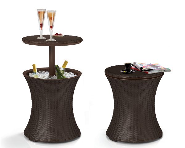 Funktionstisch Coolbar Kühlbox Cocktail Tisch 3in1   in Rattan Optik