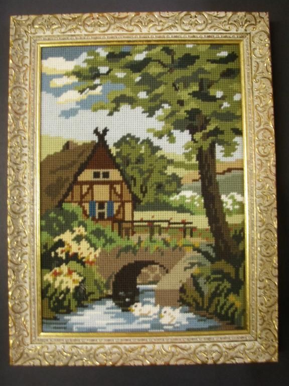 Gobelin Bild 39 x 29 cm Haus am Fluss   1001 4