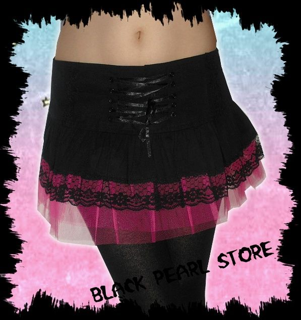 MINIROCK GOTHIC Punk Tüll Pink schwarz Schnürung Gr.XS 28 NEU