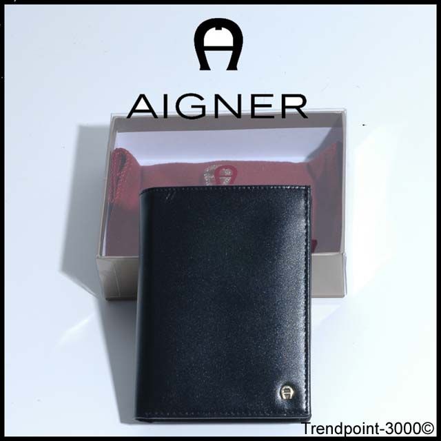 AIGNER Geldbörse UNISEX Münzfach Glattleder Schwarz