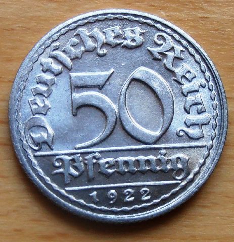 50 Pfennig 1922 D Deutsches Reich Sich regen bringt Segen TOP