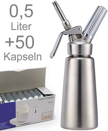 Profi Line Sahnespender 0,5 l Edelstahl + 50 Kapseln Sahnesyphon