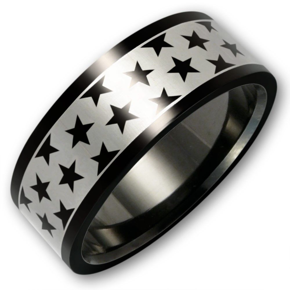 EDELSTAHL DESIGNER SCHMUCK BAND RING STERNE BLACK STARS RockAbillY