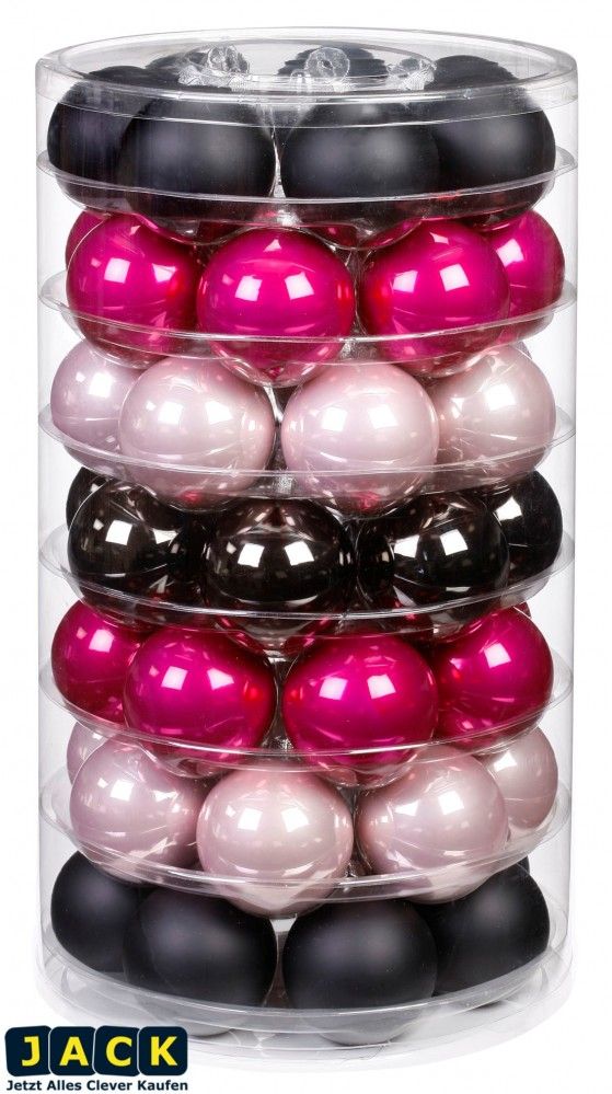 58x GLAS CHRISTBAUMKUGELN PINK ROSA SCHWARZ GLANZ+MATT