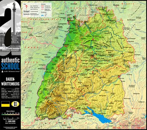 3D Landkarte Baden Württemberg, Deutschland