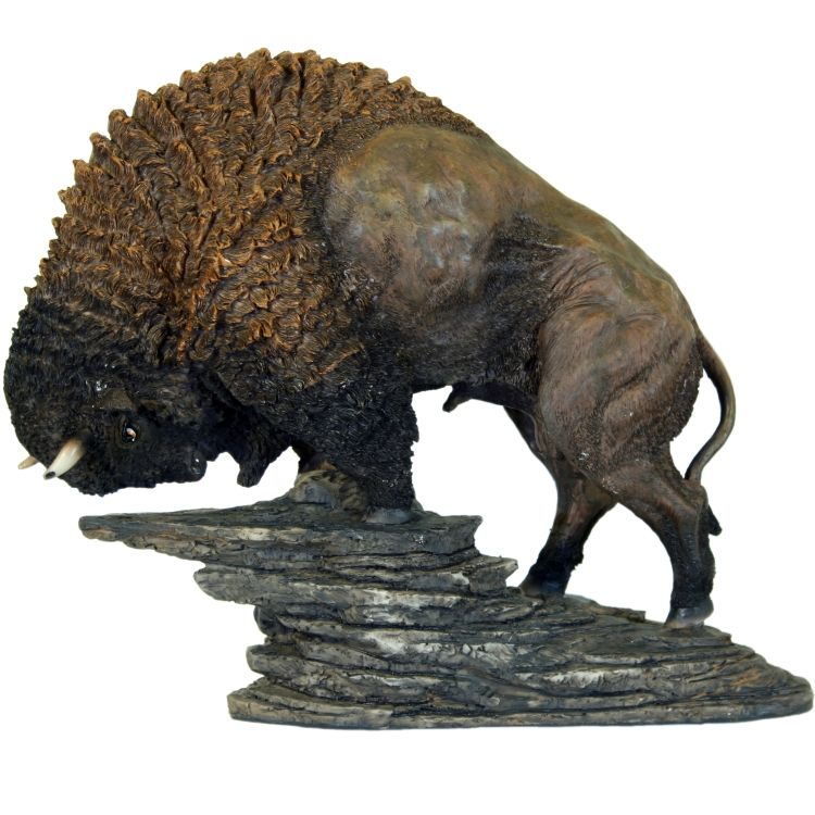 BISON FIGUR STEHEND AN FELS INDIANER WESTERN 5108