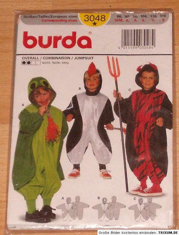 Burda Schnitt Frosch, Pinguin, Teufel Gr. 86   116 Neu