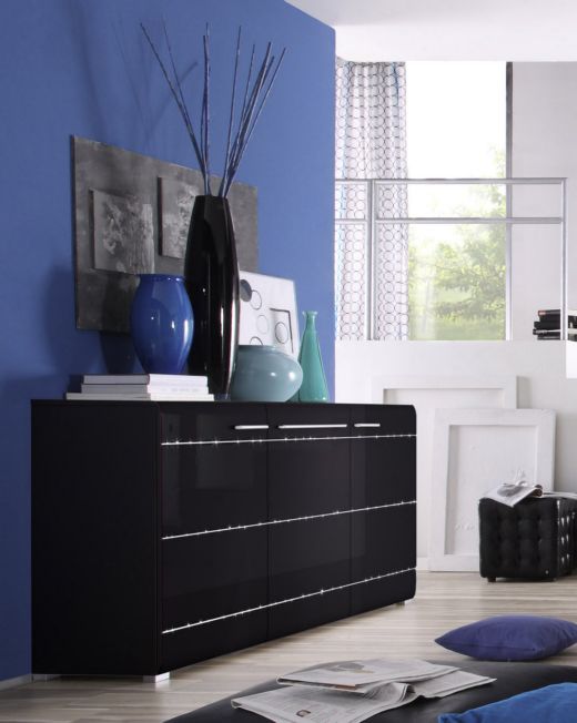 SIDEBOARD SCHWARZ HOCHGLANZ/ STRASS GLITZER WOODY 93 00179