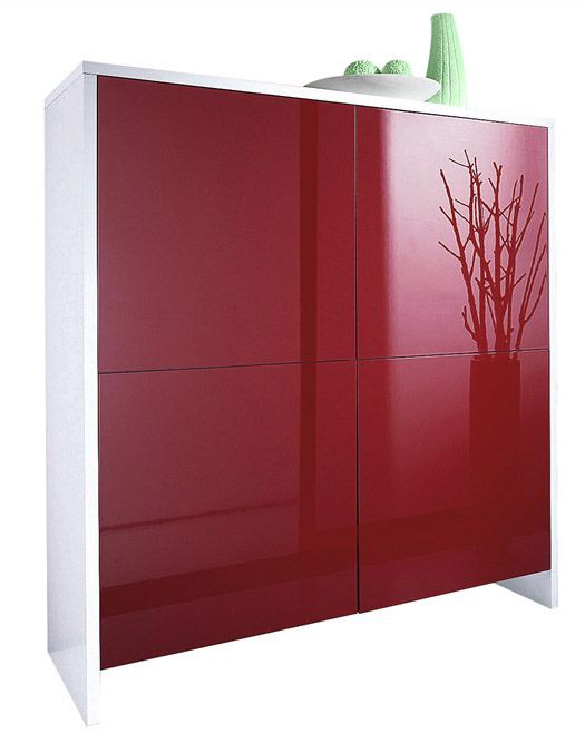 HIGHBOARD STAURAUM SCHRANK FLUR WEIß BORDEAUX HOCHGLANZ NEU 829424