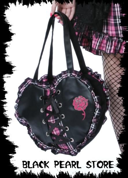 Tasche Herz Handtasche Kunstleder Herz Tartan Lolita Visual Japan