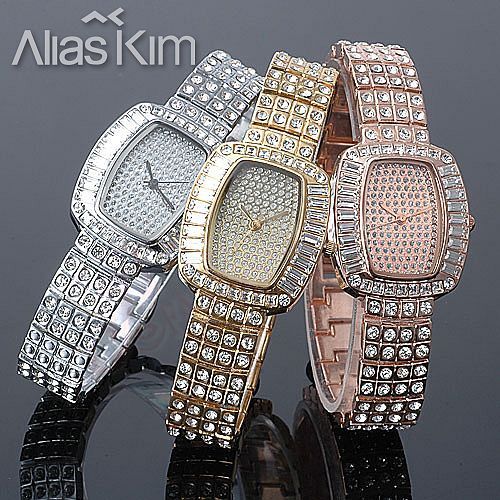 Neu Alias Kim Damen Spangen Armbanduhr mit brilliant Strass womens