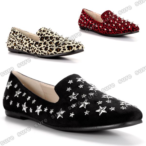 TOP Leopard Nieten Damen Schuhe Slipper Ballerinas Halbschuhe 37 40