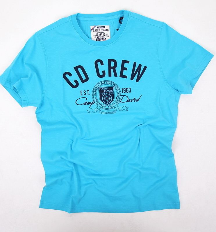 Camp David T Shirt Herren Kurzarm The Caribean Melon CD CREW Blau Gr