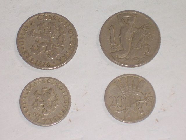 159 Tschechien   CSSR   2 Münzen  1 Krone   20 Heller 1924/1928