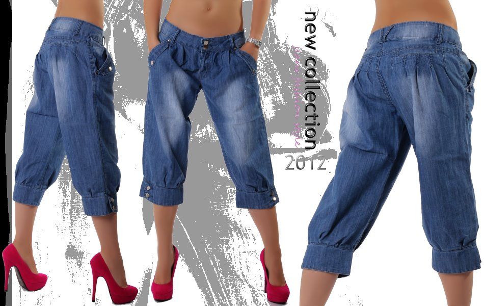 Neu Jeans Damen Hose Capri kurz Harem Aladin Boyfriend Haremshose