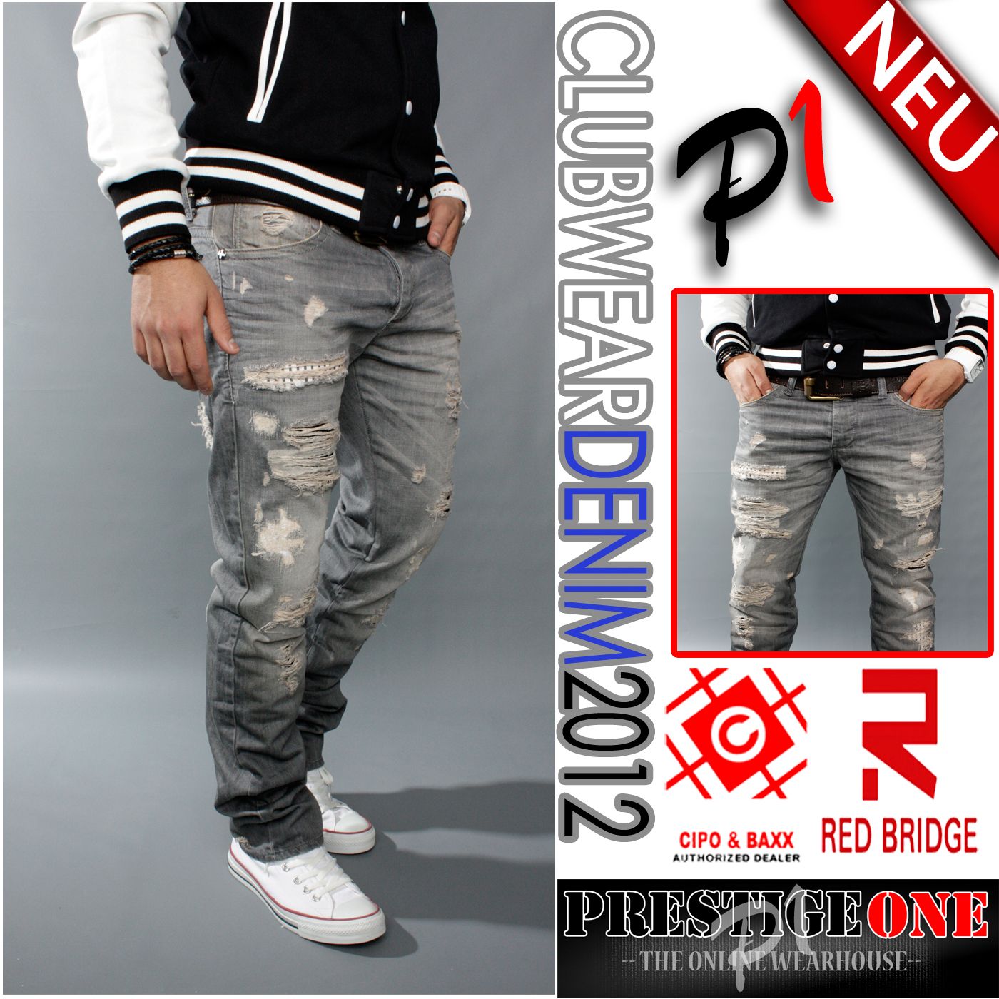 CIPO & BAXX BY RBC JEANS RB 163 ZERFETZTE JEANS GRAUE WASHUNG