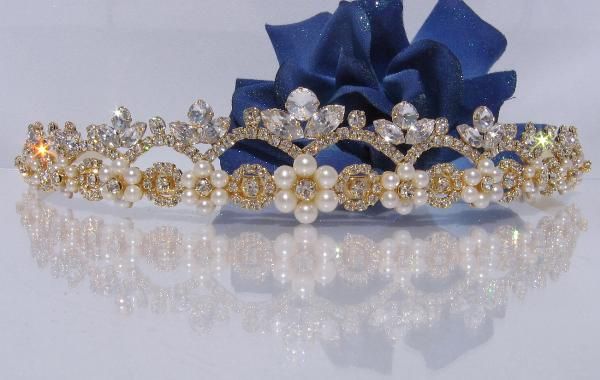 PERLBLUETEN Edles Diadem mit Perlen zur Hochzeit gold