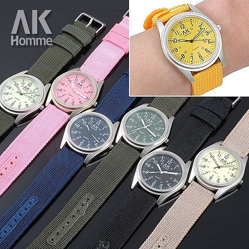 NEU AK homme Damen Herren Analog Leinwand Armbanduhr Sport