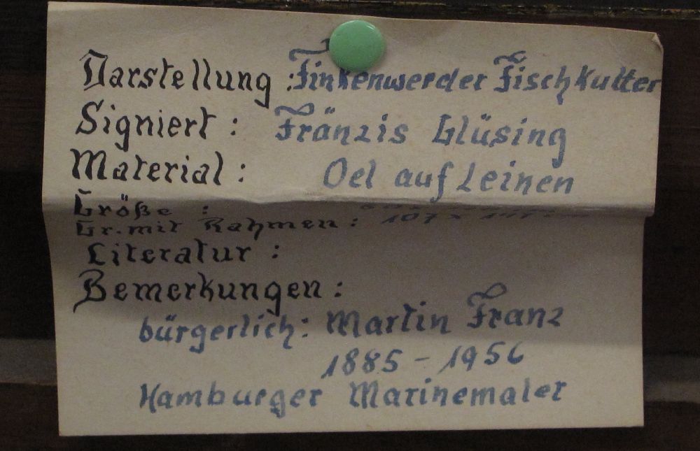 GLÜSING (1885 1956)Finkenwerder Fischkutter, Öl/Leinw (193/13039