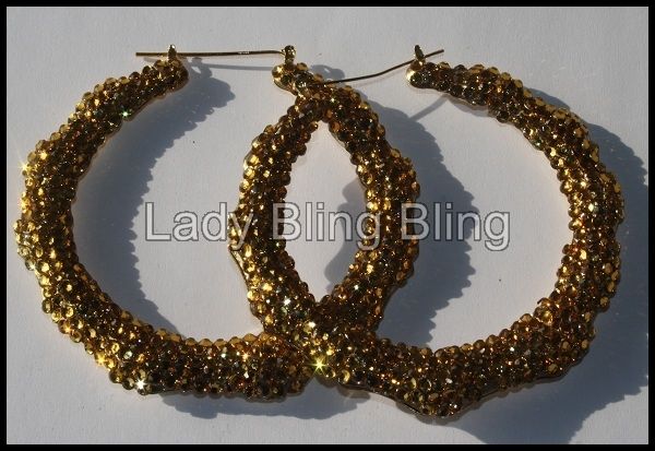 XXL Strass Bamboo Doorknocker Hoops Hoop Creolen Ohrringe NEU Gold