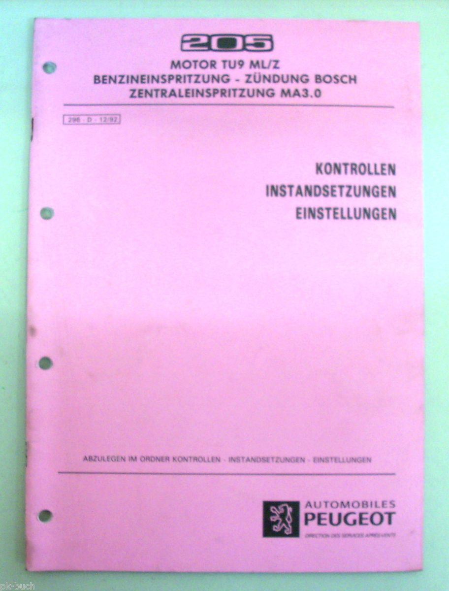 Werkstatthandbuch Peugeot 205 Motor TU9ML / Z Einspritzung Zündung