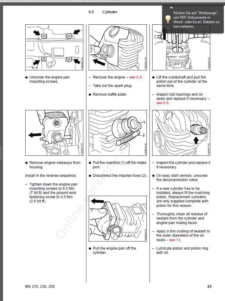 Stihl Motorsäge MS 192 T MS200 Reparaturanleitungn Englisch teilelist