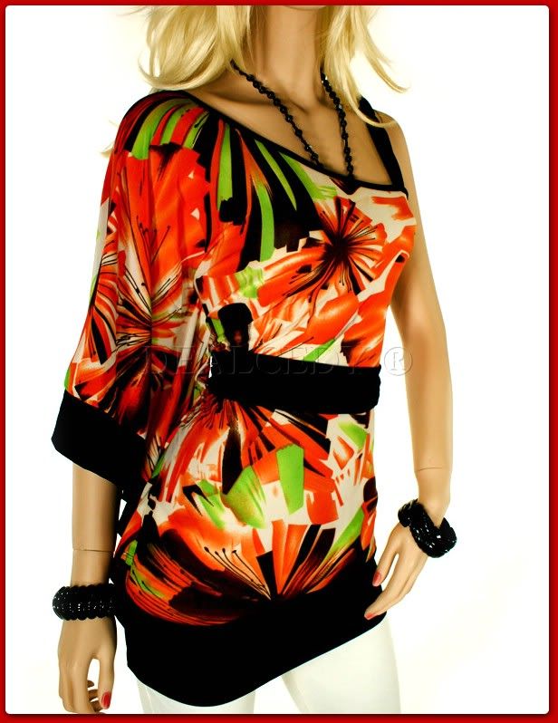 SEXY PLUS SIZE ORANGE ONE SHOULDER KIMONO TOP XXL