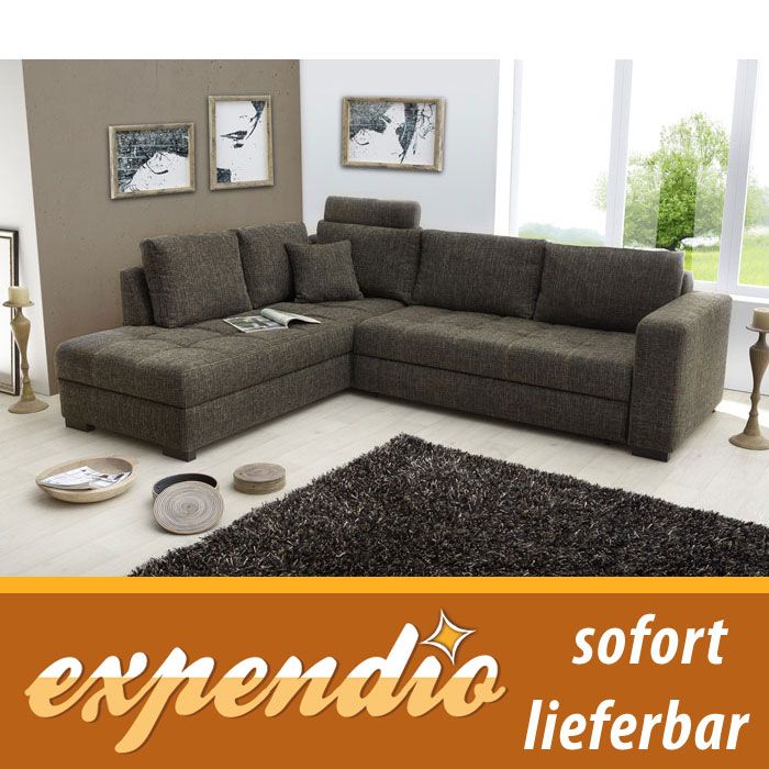 Polsterecke, Sofa Aurum 269x226cm, Strukturstoff braun Schlafsofa