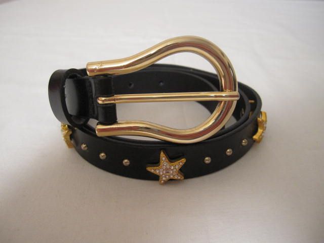 roccobarocco Guertel Belt Schwarz Leder 38 Nieten Sternen Strass