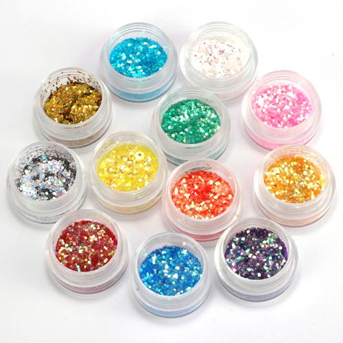 12x Glitter Pailette Splitter Fäden Strass Nail Design