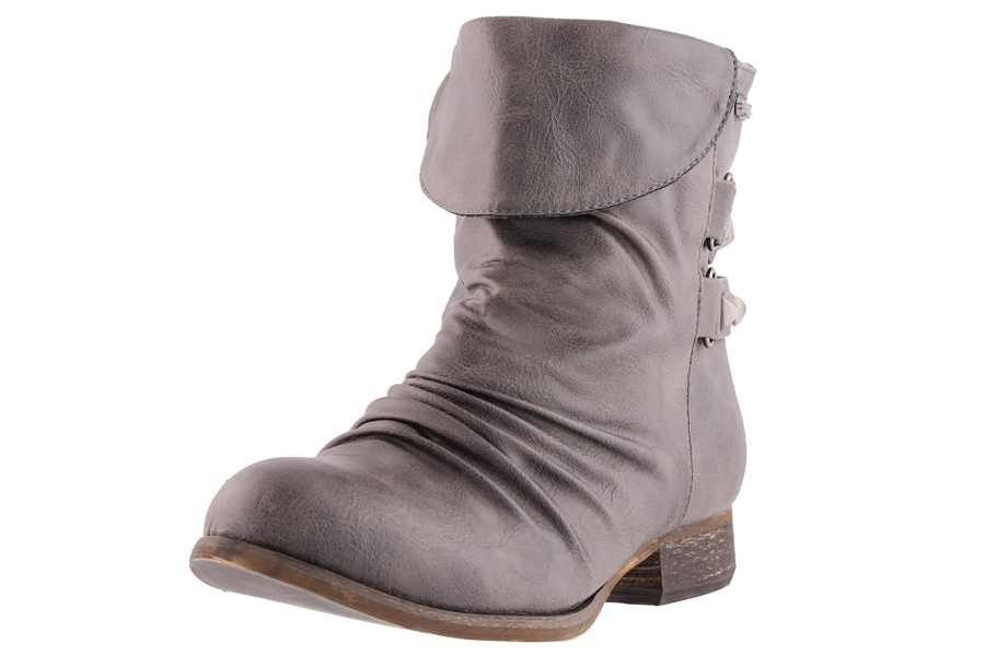 Biker Boot Falten Optik Grau 2,5cm Blockabsatz Ankle Boot Design