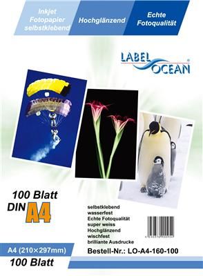 100 Blatt A4 selbstklebend Fotopapier Hochglanz + wasserfest von