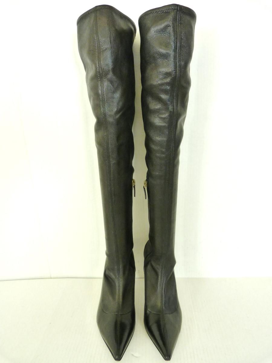 GUCCI LEDER STIEFEL schwarz Gr. 38   NIETEN OVERKNEES /VX251