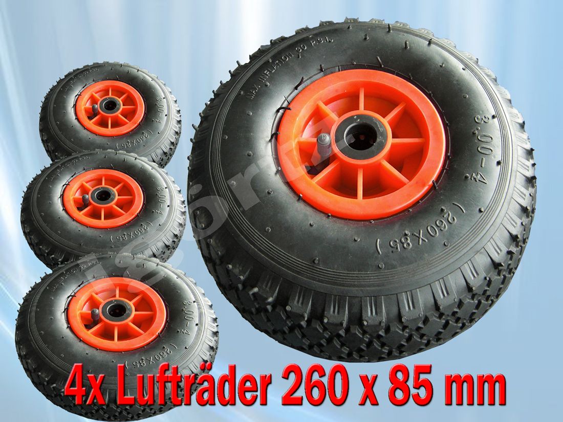 4x Ersatzrad 3.00 4 Luftrad Bollerwagenrad 260x85mm Sackkarre Rad