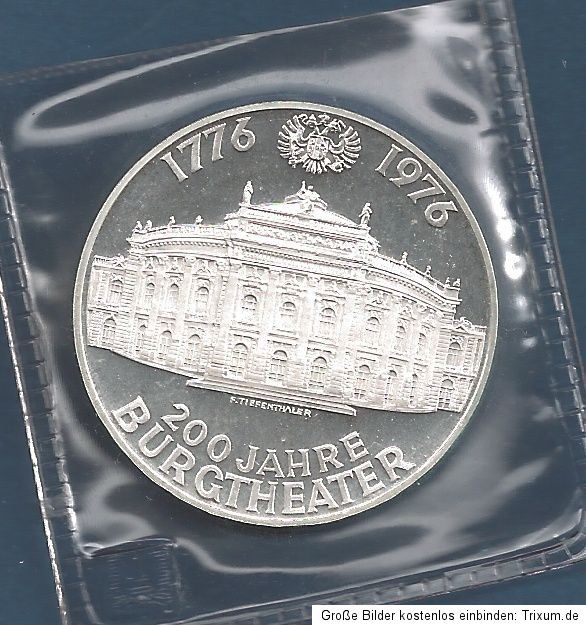 ÖSTERREICH 100 SCHILLING 1976   200 JAHRE BURGTHEATER WIEN SILBER