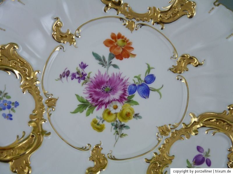 Meissen +NP 956,  € Prunk schale ø30cm Blumen bukett Goldbronze 1