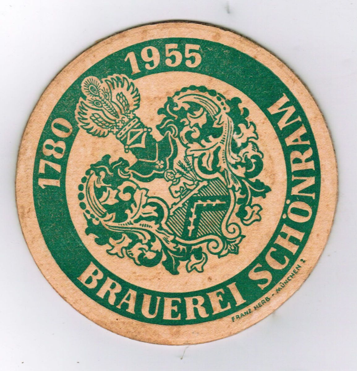 BD Bierdeckel Brauerei Schönram Oberbayern Datumsdeckel 1955