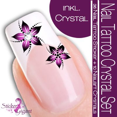 NEU Nail Art Tattoo Sticker Crystal SET schwarz/flieder