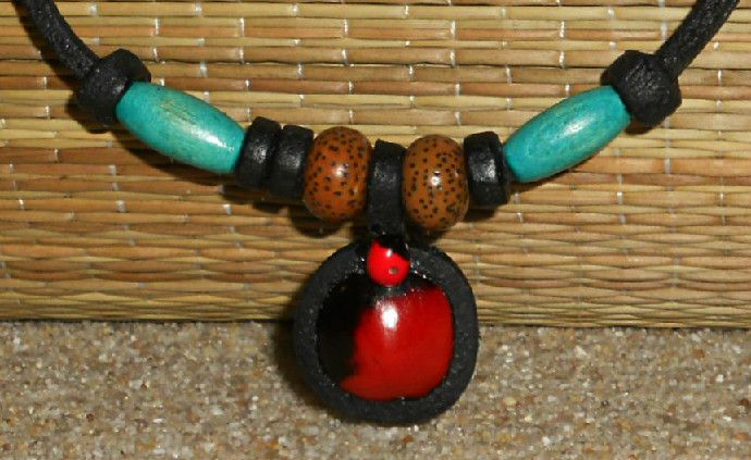 Inka Indianer Schmuck Leder Hals Kette Amulett Schamanen Wayruro