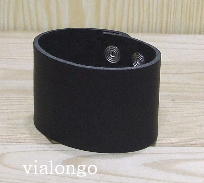 Lederarmband breit 50 x 240 schwarz Druckknopfverschluß