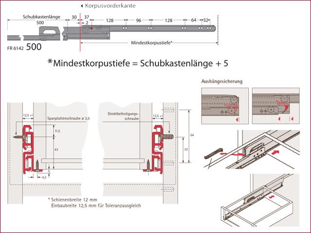 Hettich Vollauszug 500 mm FR 6142 Auszüge Schubladen Rollen