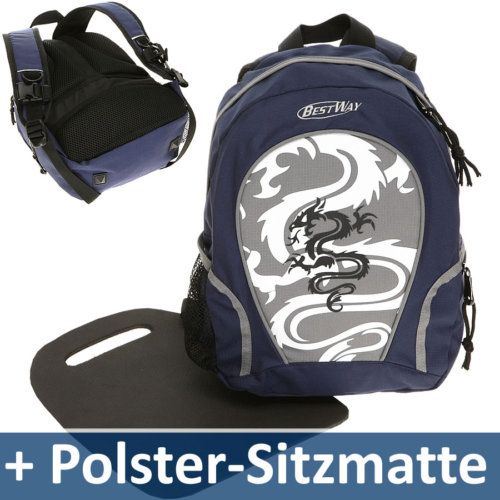 Kinderrucksack SPORTY Rucksack + Sitzmatte DRACHE BLAU