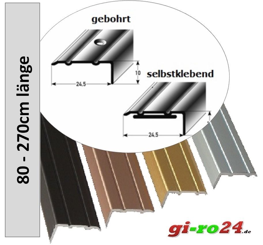 Treppenwinkel gebohrt/selbstklebend . 24,5x10mm verschiedene Längen