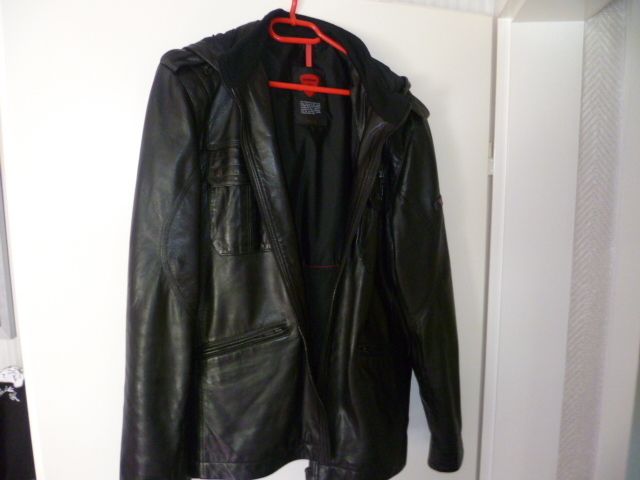 STRELLSON echt Lederjacke mit Kapuze GR 52 in Schwarz NEU Neupreis 499