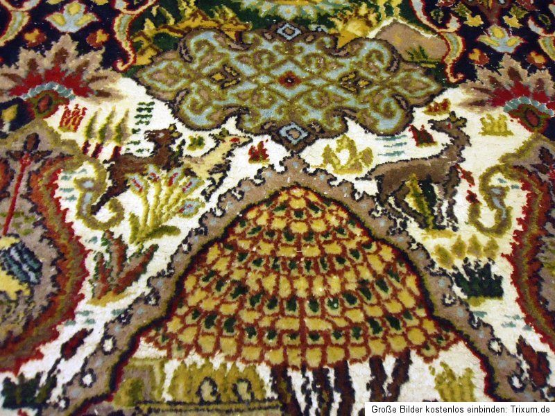 Handgeknüpfter Bilder GHOM KASCHMIR m. SEIDE Teppich Wolle Old Rug