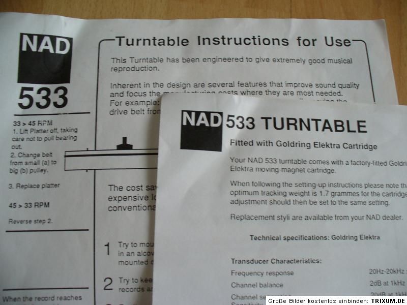 HiFi Nad 533 Plattenspieler Turntables Tonabnehmer Goldring Rega