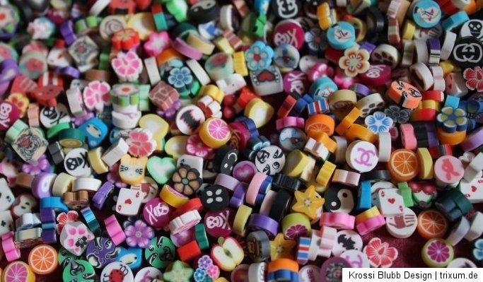 100 Fimo Perlen zum Kleben Mix ohne Loch Ohrstecker Basteln bunt 0,5