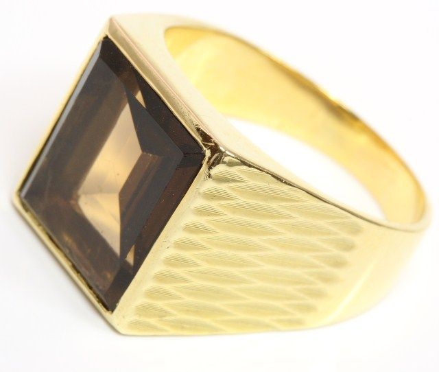 585 14kt Herrenring Herren Gold Ring Rauchtopas Topas Topasring