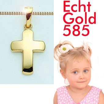 Konfirmation Taufe KREUZ ANHÄNGER ECHT GOLD 585 mit AMD KETTE